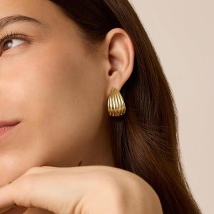 14K Gold Plated Chunky Vintage Earrings for Women - Trendy Textured Ribbed Knot Geometric Triangle Rope Button Seashell Wing Dangle Drop Stud Earrings Dupes
