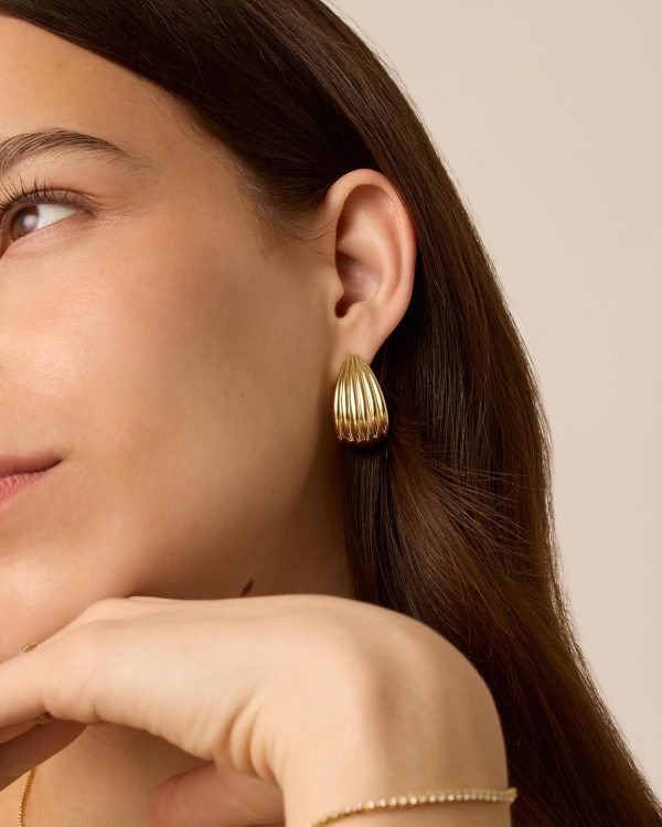14K Gold Plated Chunky Vintage Earrings for Women - Trendy Textured Ribbed Knot Geometric Triangle Rope Button Seashell Wing Dangle Drop Stud Earrings Dupes
