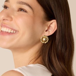 14K Gold Plated Chunky Vintage Earrings for Women - Trendy Textured Ribbed Knot Geometric Triangle Rope Button Seashell Wing Dangle Drop Stud Earrings Dupes
