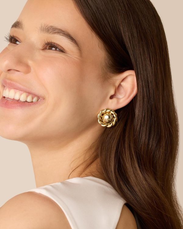 14K Gold Plated Chunky Vintage Earrings for Women - Trendy Textured Ribbed Knot Geometric Triangle Rope Button Seashell Wing Dangle Drop Stud Earrings Dupes