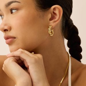 14K Gold Plated Chunky Twisted Puffed Rope Hoop Earrings for Women | Gold Earring Pair