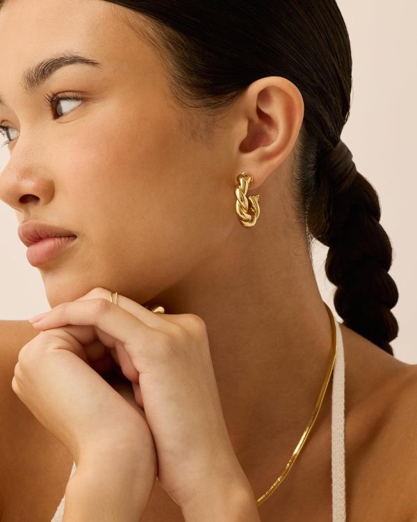 14K Gold Plated Chunky Twisted Puffed Rope Hoop Earrings for Women | Gold Earring Pair