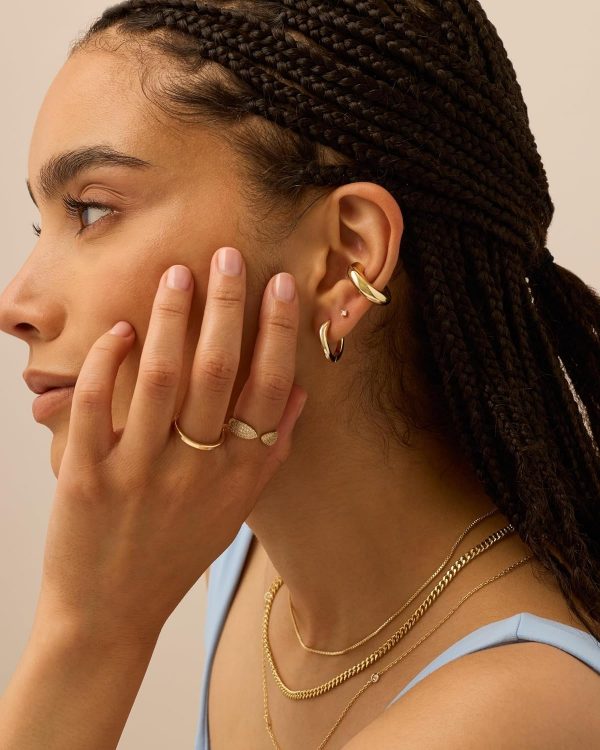 14K Gold Plated Chunky Tubular Hinged Earscape Ear Cuffs for Women | Statement Earring Pair - Image 4