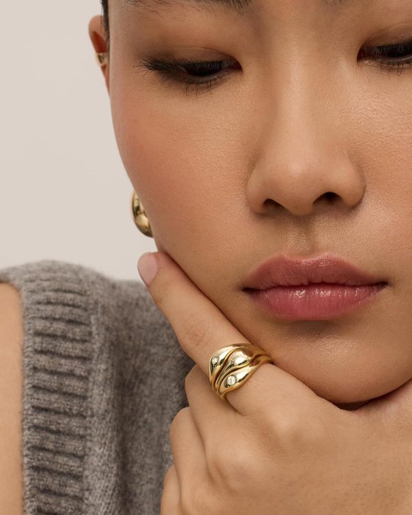14K Gold Plated Chunky Stackable Rings Set for Women | Cubic Zirconia Bands Set | 3 Statement Rings Pack - Image 2