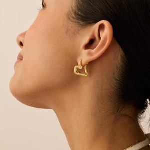 14K Gold Plated Bold Chunky Dupe Heart Hoop Earrings for Women | Gold Earring Pair