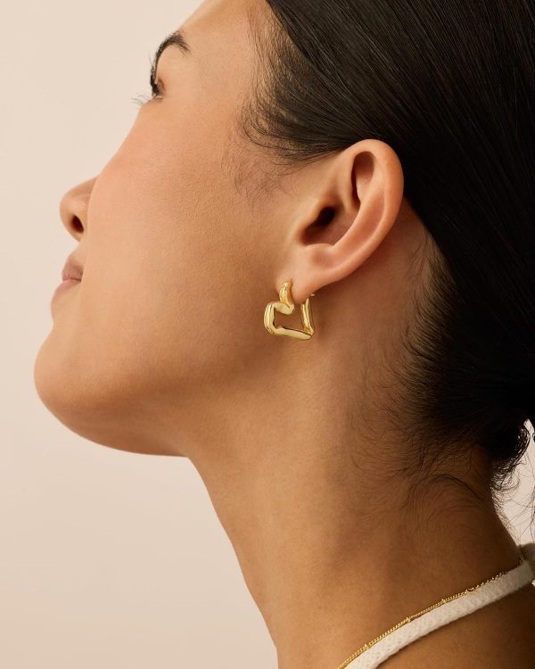 14K Gold Plated Bold Chunky Dupe Heart Hoop Earrings for Women | Gold Earring Pair
