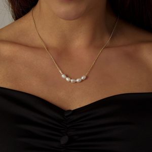 14k Gold Plated Barque Pearl Chain Necklace Delicate Handmade Cultured Pearl Necklace Everyday Jewelry for Gifts