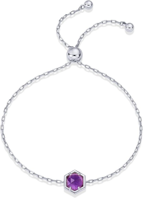 14K Gold Plated Hexagon Gemstone Bracelet for Women | Natural Birthstone 9" Bracelet - Image 4
