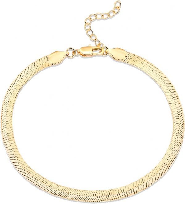 14K-18K Gold Plated Charm Link Flat Gold Anklets for Women | Beaded Marina Link Mariner Paperclip Snake Chain Jewelry Anklets - Image 3