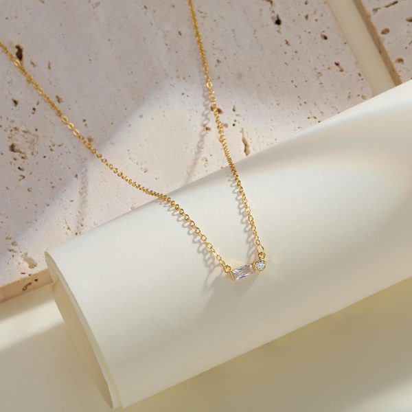 Gold Necklace for Women,Dainty Gold Necklaces 14k Gold Plated Diamond Necklaces Cute CZ Solitaire Choker Necklaces for Women Simple Cubic Zirconia Pendant Necklace Trendy Jewelry Gifts - Image 4