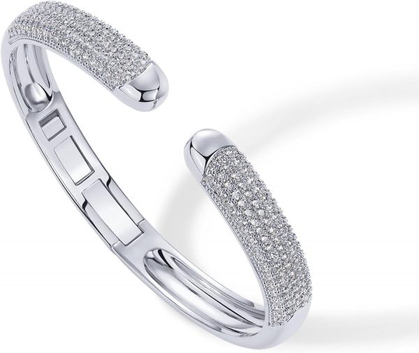 14K Gold Plated Cubic Zirconia Pave Bangle for Women | Cuff Bracelet - Image 3