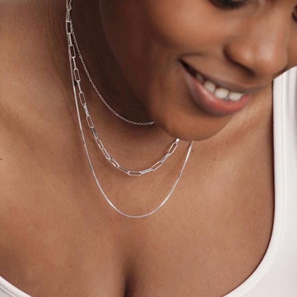 Women 14K Plated Layered Chain Necklaces Trible Layering Paper Clip Chain Hammered Disc Link Necklace Shiny Twisted Rope Chain Necklace Jewelry