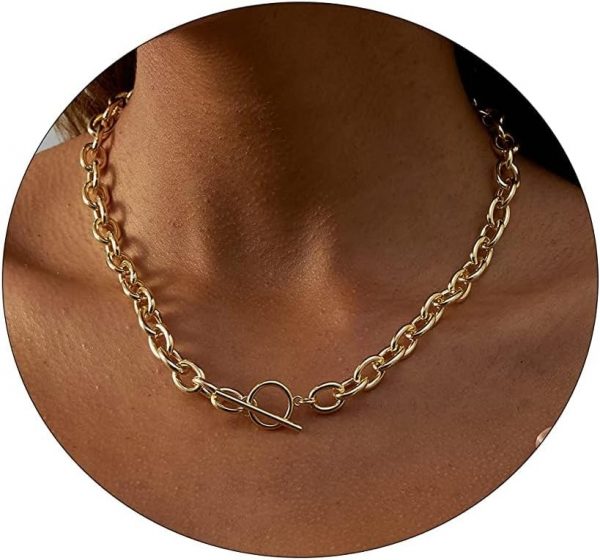 Dainty Gold Chain Toggle Clasp Necklace for Women 18K Gold Filled Handmade Pearl Cuban Curb Chain Elizabeth Coin Pendant Minimalist Everyday Jewelry Gift for Her - Image 2