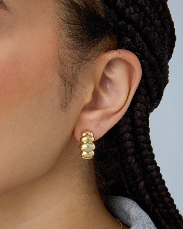 14K Gold Plated Bold Statement Hoop Earrings for Women - Trendy Boho Ribbed Croissant Scallop Peach Puffy Jewelry Chunky Gold Earrings - Image 5