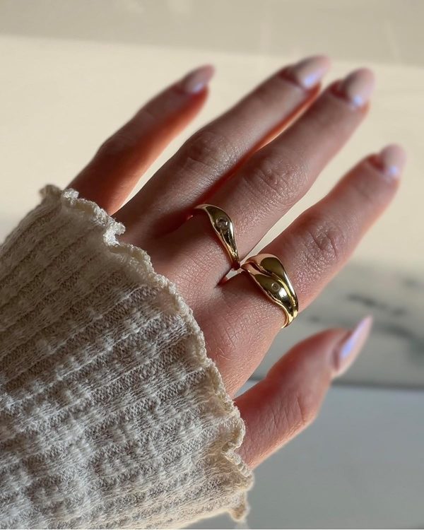 14K Gold Plated Chunky Stackable Rings Set for Women | Cubic Zirconia Bands Set | 3 Statement Rings Pack - Image 3