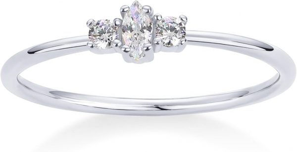 18K Gold Plated Marquise Round Mini Cubic Zirconia Stackable Rings for Women | Dainty Stacking Thin Band for Women - Image 5