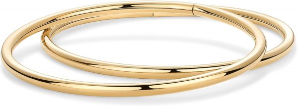 14K Gold Plated Bangle Bracelet for Women | Classic Lightweight Stacking Stainless Steel Bracelet | Single & 2-Pack Bangles - Image 3