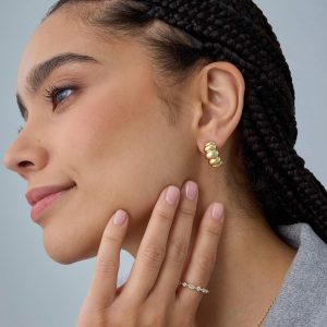 14K Gold Plated Bold Statement Hoop Earrings for Women - Trendy Boho Ribbed Croissant Scallop Peach Puffy Jewelry Chunky Gold Earrings