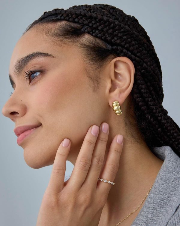 14K Gold Plated Bold Statement Hoop Earrings for Women - Trendy Boho Ribbed Croissant Scallop Peach Puffy Jewelry Chunky Gold Earrings