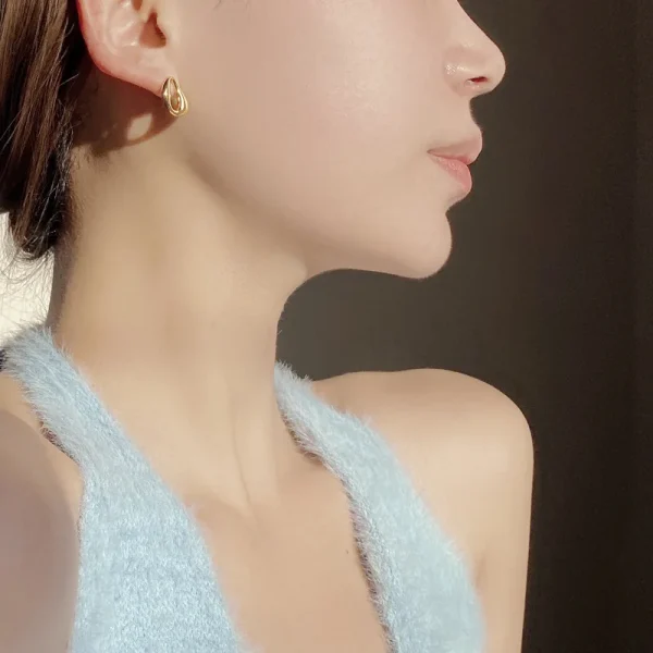 Wholesale Fine Jewelry 925 Sterling Silver Stue Earring 18K Gold Plated Simple Geometric Twisted Versatile Silver Earrings Women - Image 4