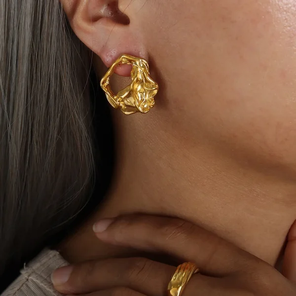 18k Pvd Gold Plated  Earring Unique Hollowed Out Texture Stainless Steel Irregular Earrings - Image 3