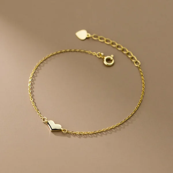 Minimalist 925 Silver love Heart Plain Gold Plated Bracelets for Women Girls Couples Lover Valentine's Day - Image 6