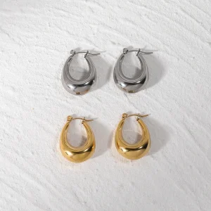 New Trendy Earring 18K Gold Plated Simplist Oval Hollow Hoop Earrings for Women Stainless Steel Earrings Wholesale