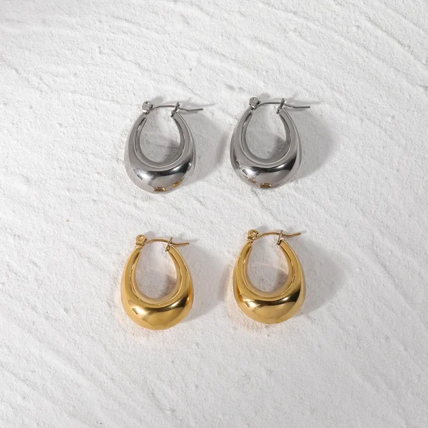 New Trendy Earring 18K Gold Plated Simplist Oval Hollow Hoop Earrings for Women Stainless Steel Earrings Wholesale