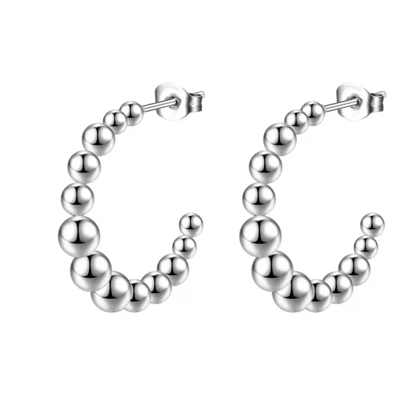 2023 14K Gold Filled Beaded Hoop Earring for Women, C Shape Stainless Steel Ball Earring Jewelry - Image 3