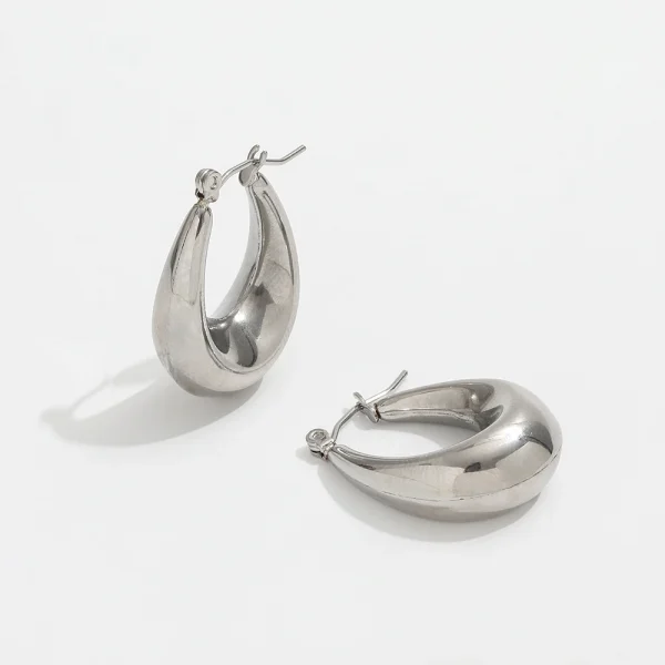 New Trendy Earring 18K Gold Plated Simplist Oval Hollow Hoop Earrings for Women Stainless Steel Earrings Wholesale - Image 3