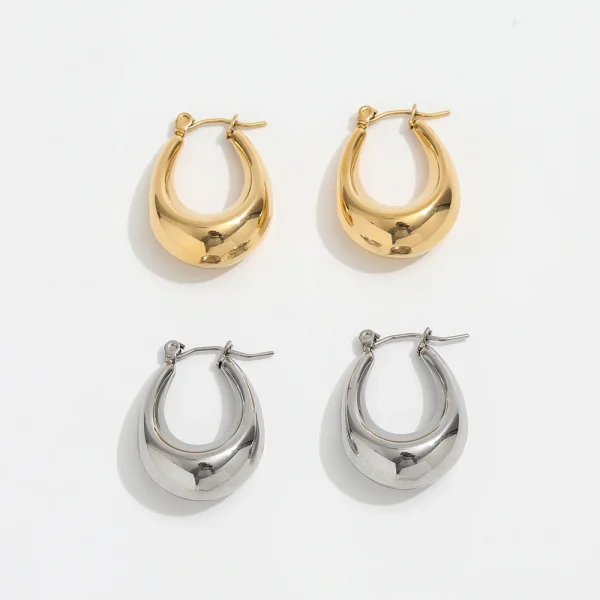 New Trendy Earring 18K Gold Plated Simplist Oval Hollow Hoop Earrings for Women Stainless Steel Earrings Wholesale - Image 6