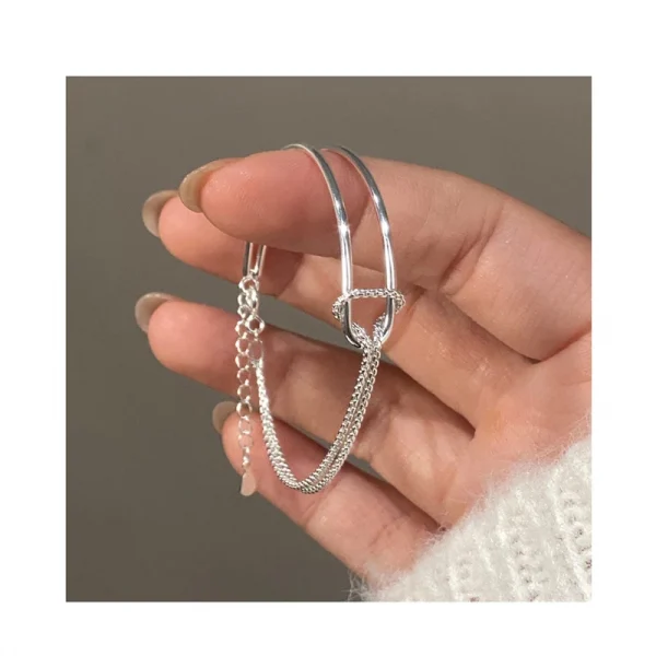 Genuine 925 Sterling Silver Double Layer Chain Knot Bracelet & Bangle for Women Fine Jewelry - Image 5