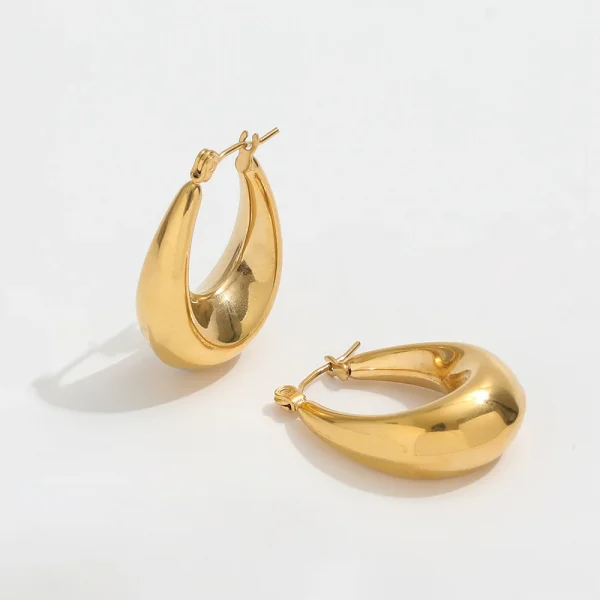 New Trendy Earring 18K Gold Plated Simplist Oval Hollow Hoop Earrings for Women Stainless Steel Earrings Wholesale - Image 2