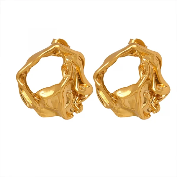 18k Pvd Gold Plated  Earring Unique Hollowed Out Texture Stainless Steel Irregular Earrings - Image 5
