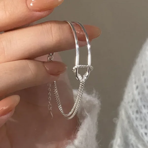Genuine 925 Sterling Silver Double Layer Chain Knot Bracelet & Bangle for Women Fine Jewelry - Image 2